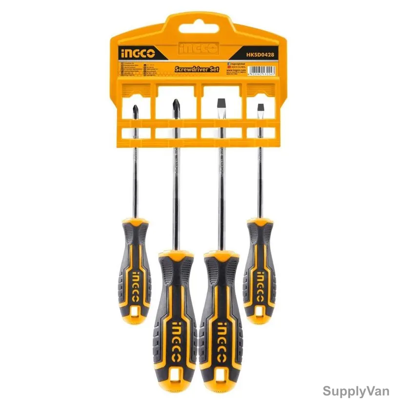 Ingco Screwdriver Set, HKSD0428, Chrome Vanadium Steel, 4 Pcs/Set