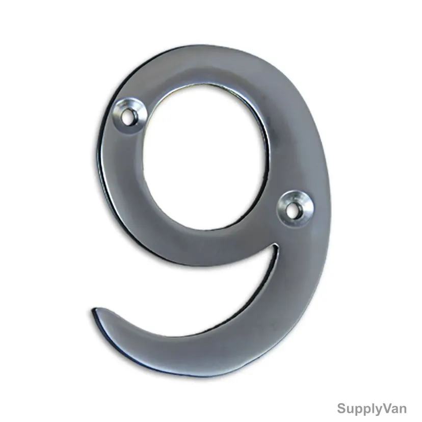 Chrome Plated House Door Number "9", KT-1760, 2 Inch, Aluminium, Silver