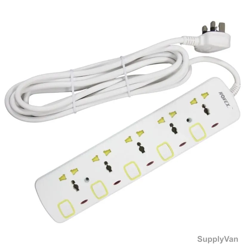 Novex Extension Socket, N-D105-5M, Polycarbonate, 3250W, 5 Outlets, 13A, 5 Mtrs Cable Length, White — image 1