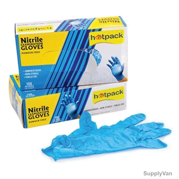 Hotpack Nitrile Examination Gloves, PFNGL, Powder Free, Blue, L, 1000 Pcs/Carton