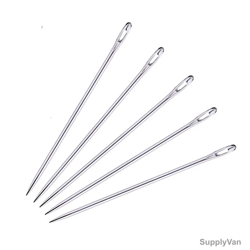 Sewing Needle With Large Eye, Stainless Steel, 13CM Length, Silver, 5 Pcs/Pack — image 1