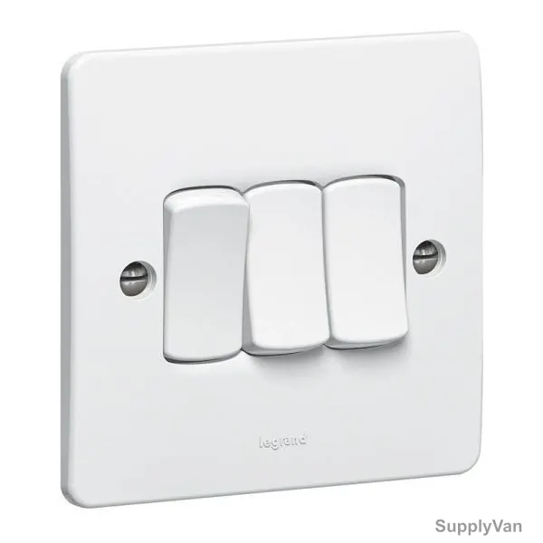 Legrand Single Pole Switch, 730003, Synergy, 3 Gang, 2 Way, 10A, 250V