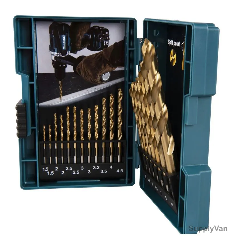 Makita Drill Bit Set, B-67795, HSS, 1.5-10MM Dia, Titanium Nitride, 19 Pcs/Set