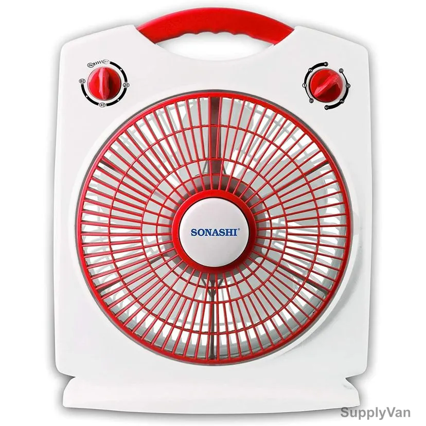 Sonashi Box Fan, SBF-7030, 10 Inch, 50W, Red