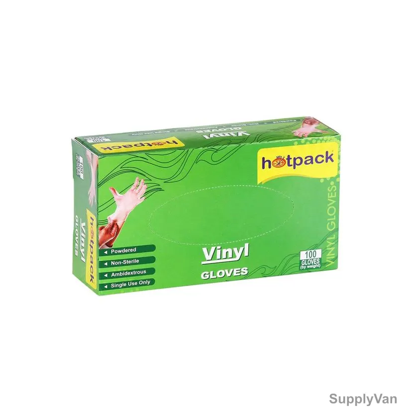 Hotpack Powdered Vinyl Gloves, VGS, Small, White, 100 Pcs/Pack