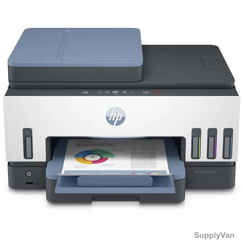 HP Smart Tank 795 Wireless All-In-One Printer, 28B96A, 4800 x 1200 DPI, 250 Sheets, White/Blue — image 1
