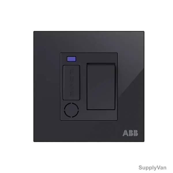 ABB Single Pole Switched Spur Unit W/ Flex Outlet and LED, AM50753-BG, Millenium, 13A, 6kA, Black Glass — image 1