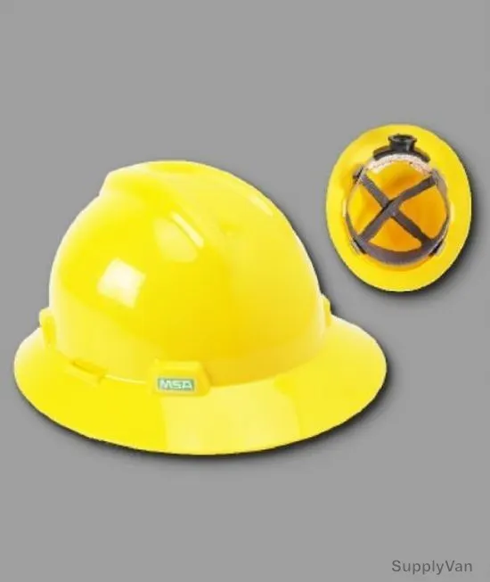 MSA Safety Helmet, Full Brim, VGuard, Polypropylene, Yellow