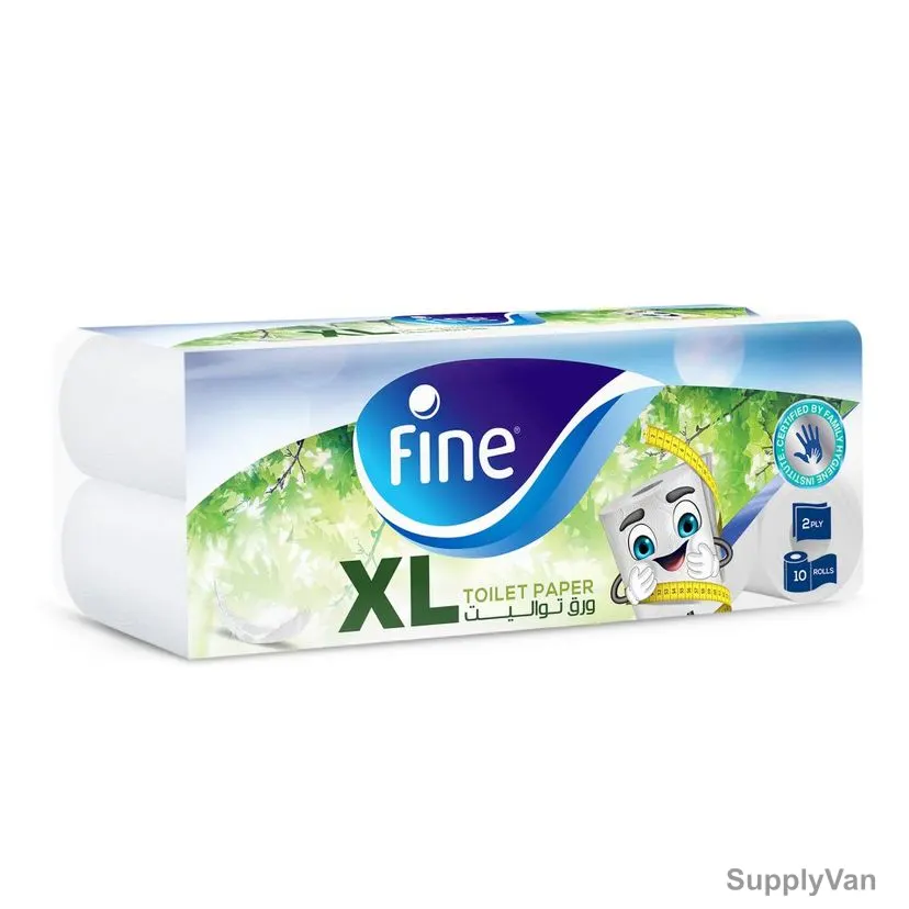 Fine Toilet Paper Roll, Extra Long, 400 Sheets x 2 Ply, White, PK10