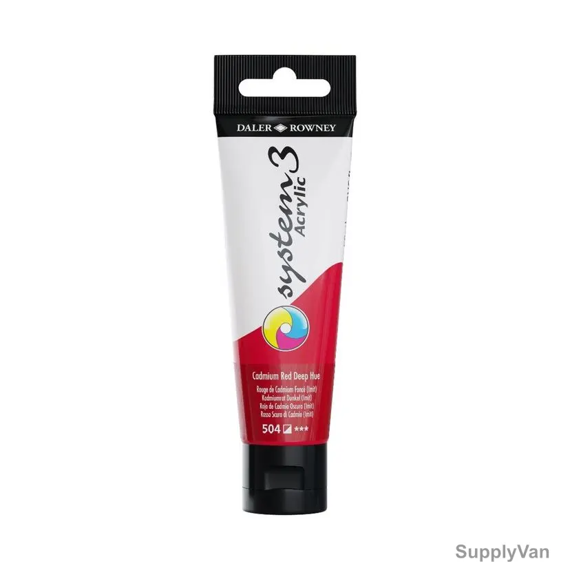 Daler Rowney System3 Acrylic Paint, 129059504, 59ml, 504 Cadmium Red Deep Hue