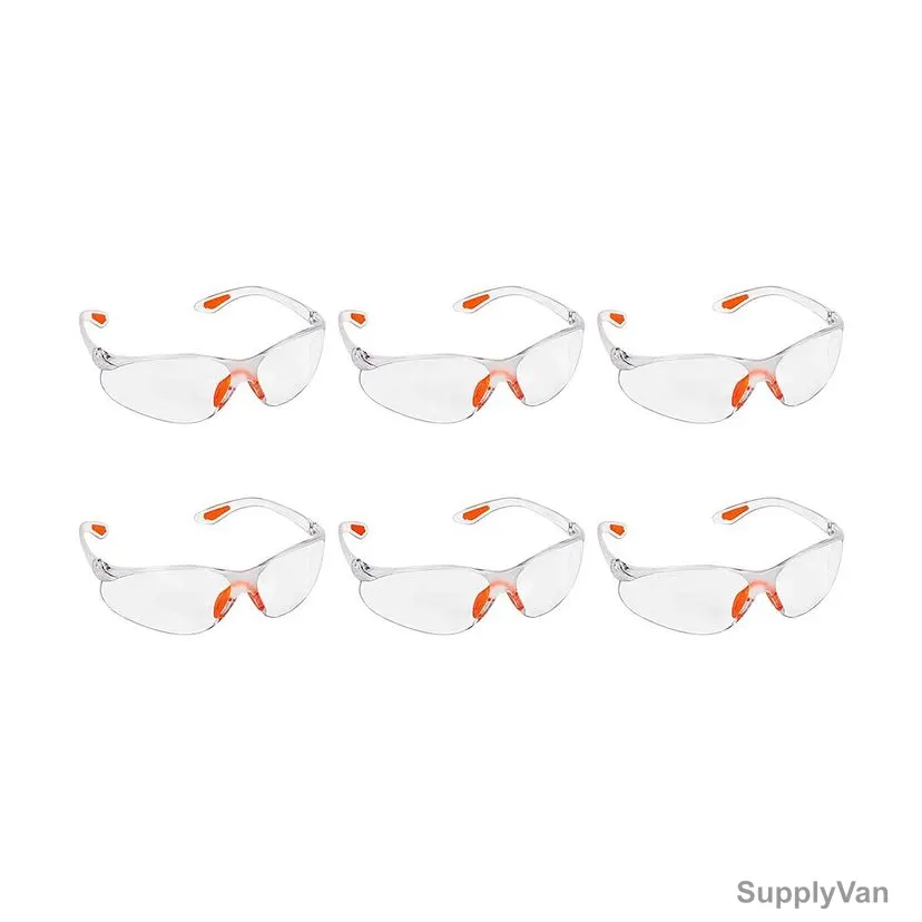 Aqson Safety Glasses, Polycarbonate, Clear, 6 Pcs/Pack
