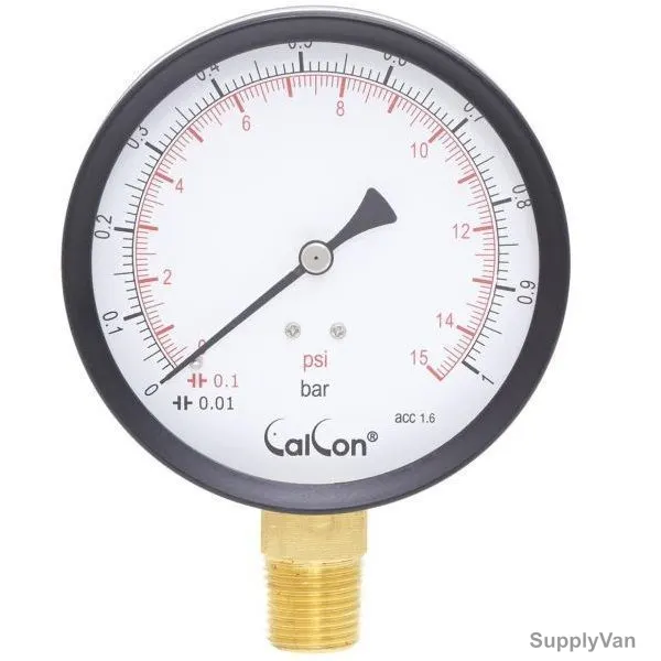 Calcon Pressure Gauge, CC2A, 100MM, 1/2 Inch, NPT, 0-1 Bar
