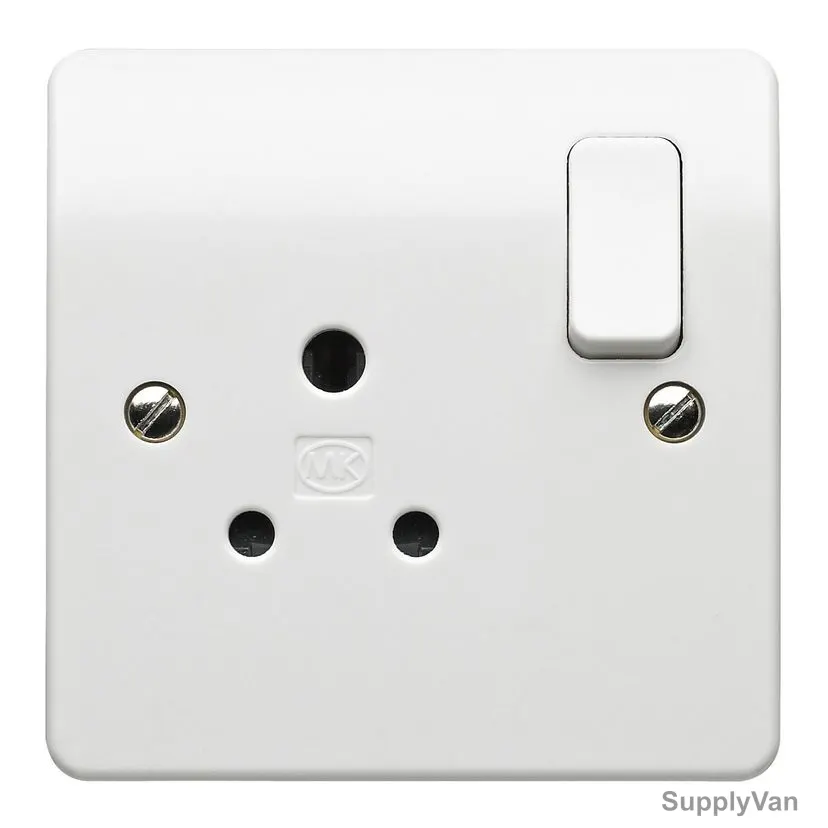 Mk Round Pin DP Switch Socket, K2891WHI, Logic Plus, Thermoset Plastic, IP2XD, 1 Gang, 5A, White