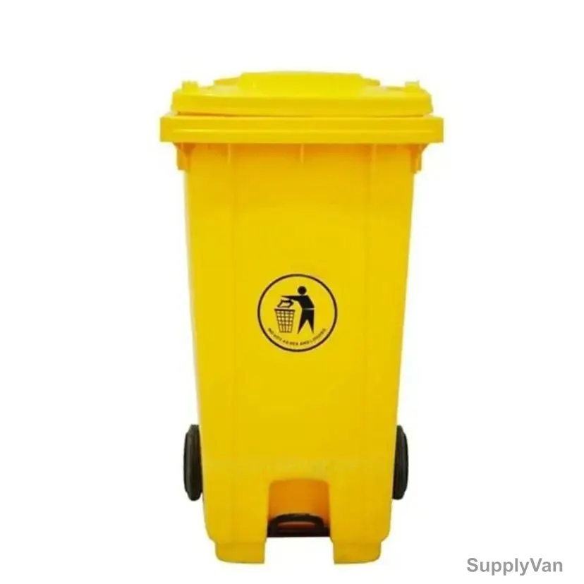 Xdpc Pedal Waste Bin With Wheels, 240U-14, Plastic, 240 Ltrs, Yellow