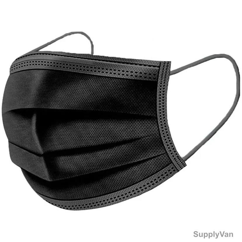 Disposable Face Mask, Cotton, 3 Layer, Black, 50 Pcs/Pack