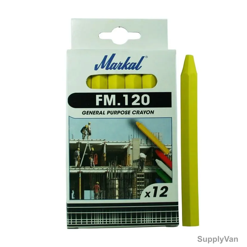 Markal General Purpose Crayon, FM-120, Yellow, 12 Pcs/Pack