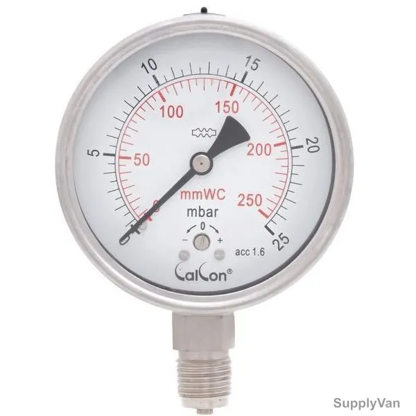 Calcon Capsule Pressure Gauge, CC918A, 100MM, 1/2 Inch, BSP, 0-25 Mbar