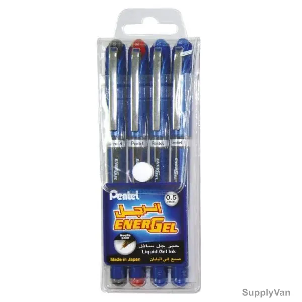 Pentel Energel Needle Gel Roller Pen Set, PE-BLN25-04, 0.5MM Tip, Assorted Colors, 4 Pcs/Set