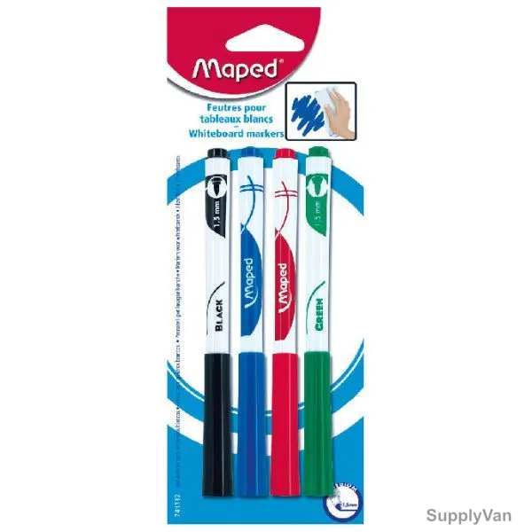 Maped White Board Marker, MD-741312, 1.5MM Tip Size, Assorted Colors, 4 Pcs/Set