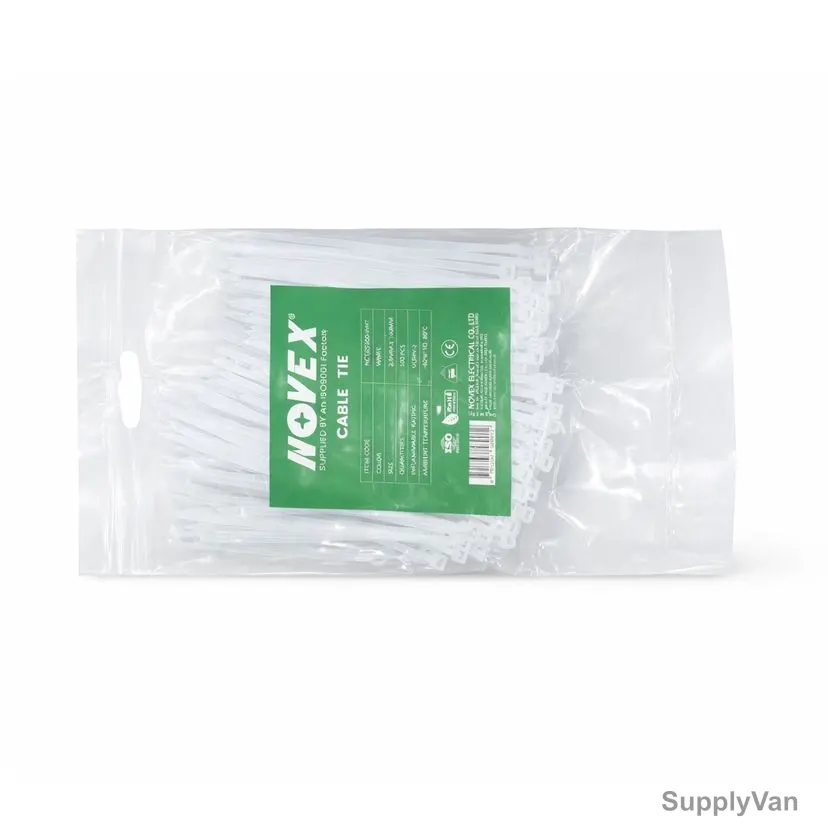 Novex Cable Tie, NCT-25100-200-WHT, Nylon, 2.5MM Width x 100-200MM Length, White — image 1