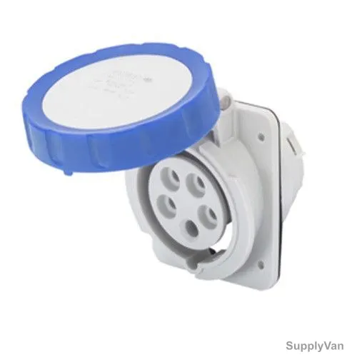 Gewiss 10 Deg Flush Mount Socket Outlet, GW62227H, IP66, 16A, 2P+E, White-Blue
