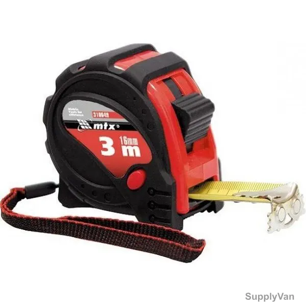 Mtx 3 Fixation Measuring tape With Rubber Coated Body/Magnetic Hook, 310049, Steel, 3 Mtrs x 16MM