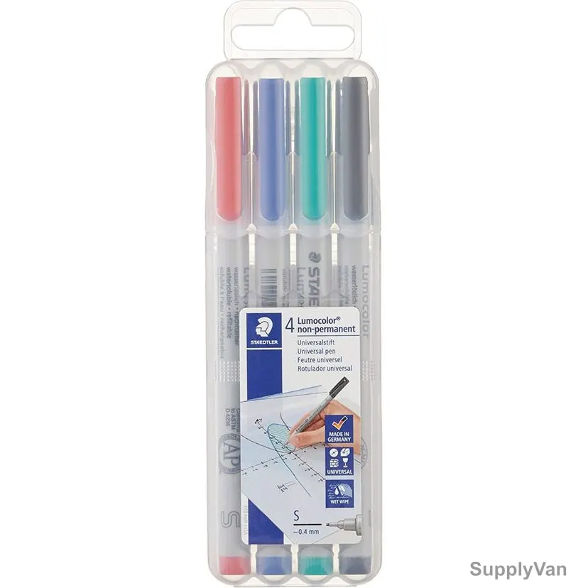Staedtler Lumocolor OHP Non-Permanent Marker, ST-311-WP4-S, 0.4MM Tip Size, Assorted Colors, 4 Pcs/Set — image 1