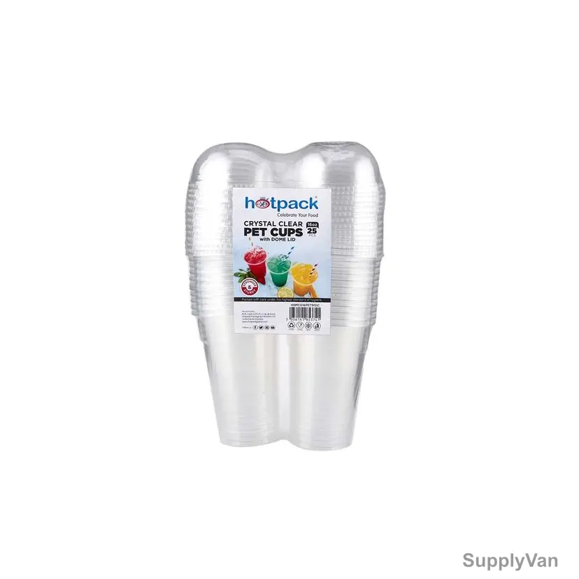 Hotpack Disposable Cup With Dome Lid, HSMCG16PET91DC, PET, 16 Oz, Crystal Clear, 25 Pcs/Pack