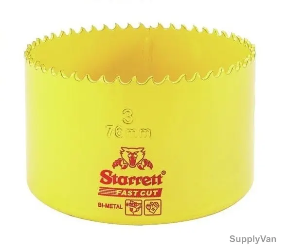 Starrett Hole Saw, FCH0300, High Speed Steel, 76MM, 5.5 TPI, Yellow