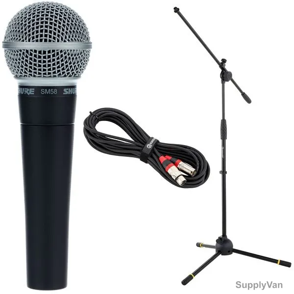 Shure Wired Microphone With Arm Stand, SM58-Set, 50 to 15000Hz, Black