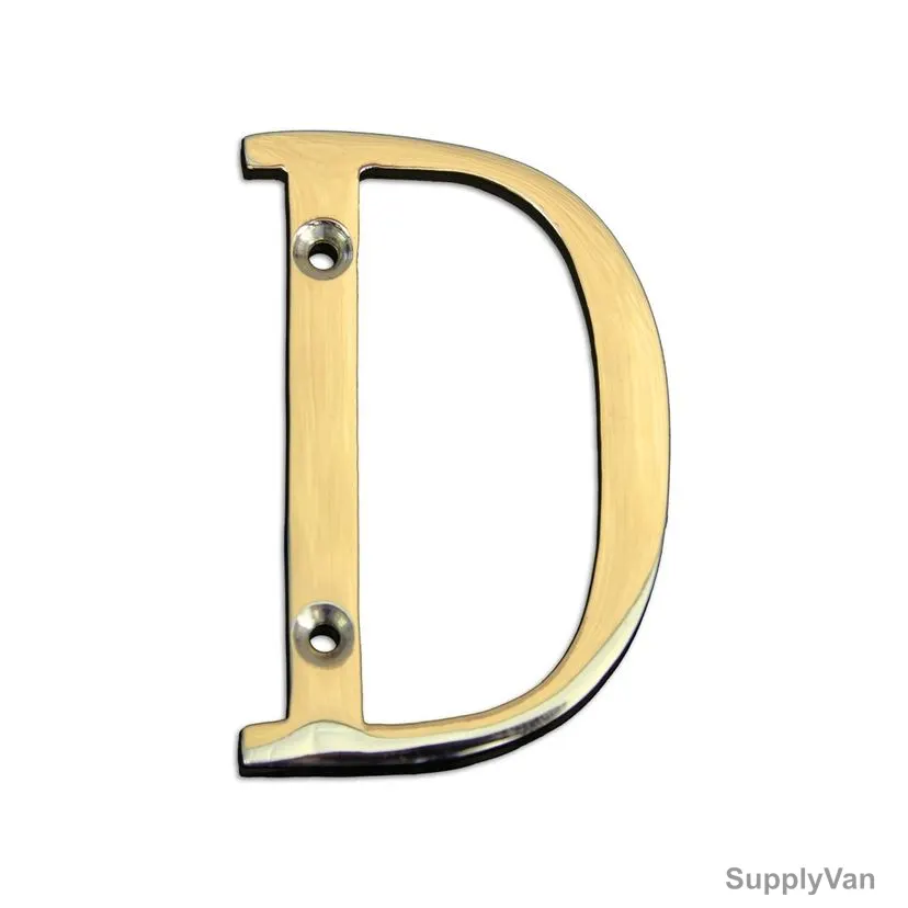 Brass Plated House Door Letter "D", KT-1994, 2 Inch, Aluminium, Gold