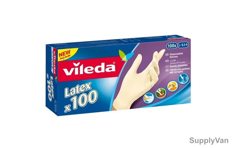Vileda Disposable Gloves, VLPC139122, Latex, Large, Beige, PK100