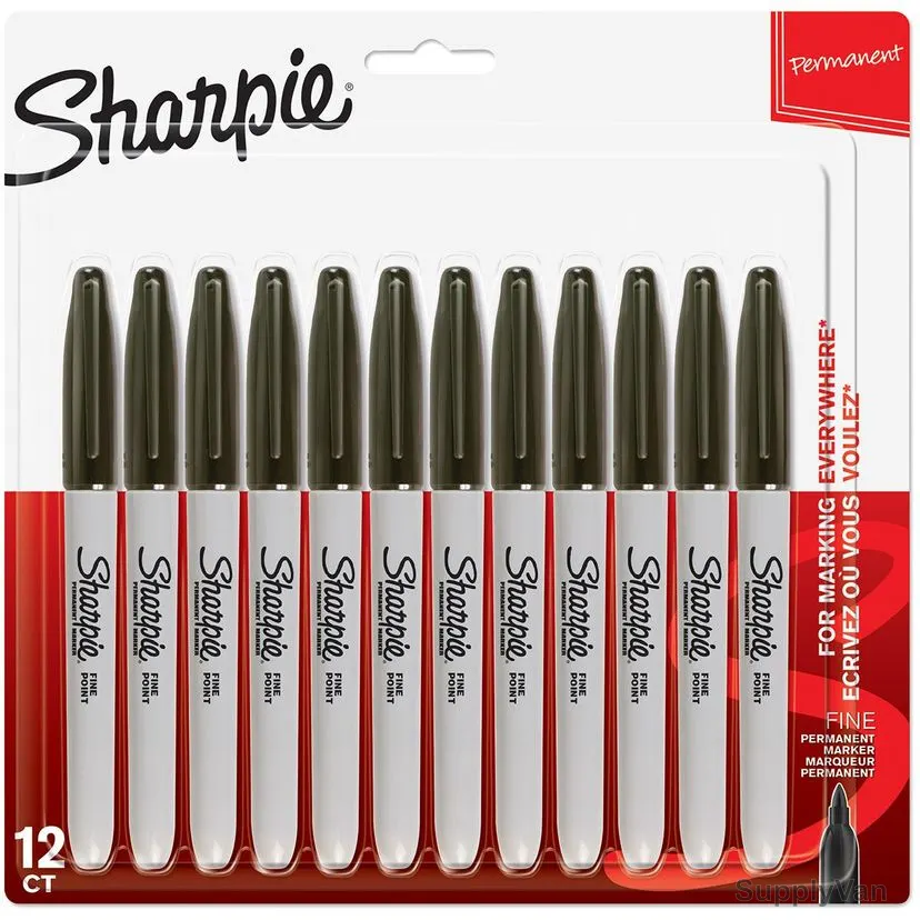 Sharpie Permanent Marker, SP-1996111, 0.9MM Tip Size, Black, 12 Pcs/Pack