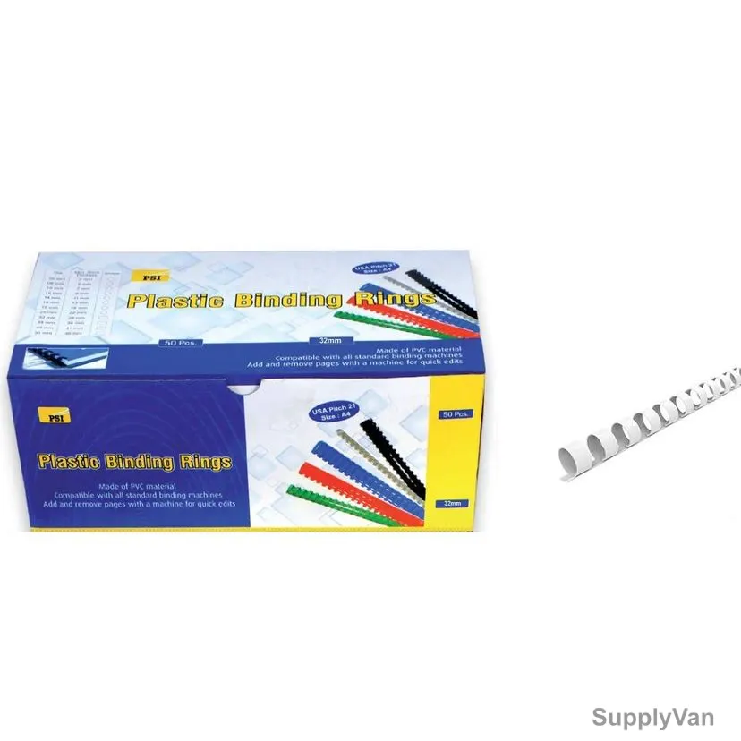 PSI Binding Ring, PSBR32WH, Plastic, 280 Sheets, 32mm, White, 50 Pcs/Pack