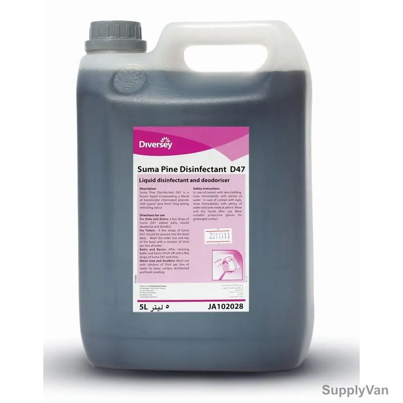 Diversey Suma Pine D47 Disinfectant and Deodoriser, JA102028, 5 Ltrs