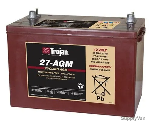 Trojan Sealed AGM Battery, 27-AGM, 12V, 89Ah/20Hr