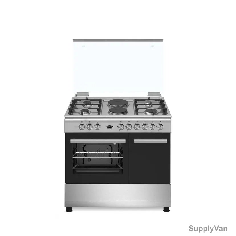 Venus Freestanding Gas Cooker With Electric Oven And Grill, VC9642BCD, 4 Burner, 90CM Width x 60CM Depth, Silver