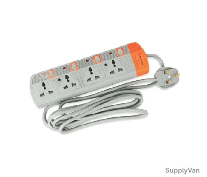 Electron Extension Socket, EL-3003, 2 Mtrs, 4 Way, Grey and Orange