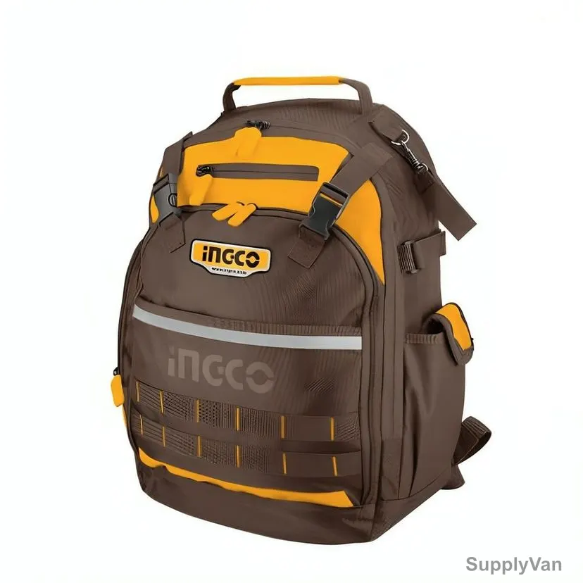 Ingco Heavy Duty Tool Backpack, HBP01028, 1680D Oxford Polyester, 8 Kg Loading Capacity, Black — image 1