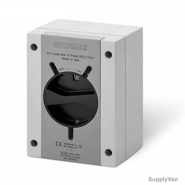 Scame Weatherproof PVC Isolator, SESM-100, IP66, 2 Pole, 20A