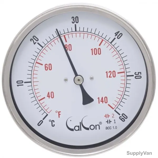 Calcon Bi-Metal Temperature Gauge, CCTB18D, 100x150MM, 1/2 Inch, NPT, 0-60 Deg. C