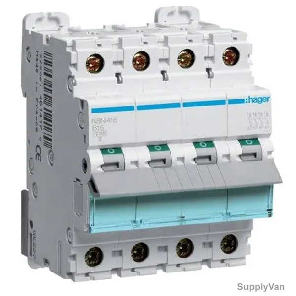 Hager Miniature Circuit Breaker, NBN416N, B Curve, 4P, 16A, 400V