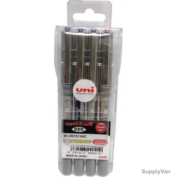 Uni-Ball Ball Point Pen, UB157D-04C, Eye Needle, 0.7MM Tip, Assorted Colors, 4 Pcs/Set