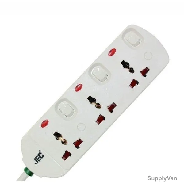 JEC 3 Way Extension Socket, EX-5633-3-5M, 5 Mtrs, White