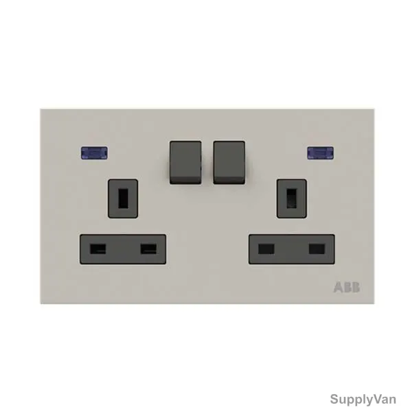 ABB Double Pole Switched Socket With LED, AM240147-DU, Millenium, 2 Gang, 13A, Dune Sand — image 1