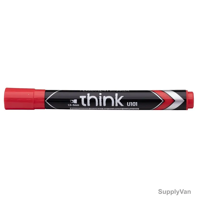 Deli Think Permanent Marker, EU10140, Chisel Tip, 1.5MM, Red, 12 Pcs/Pack