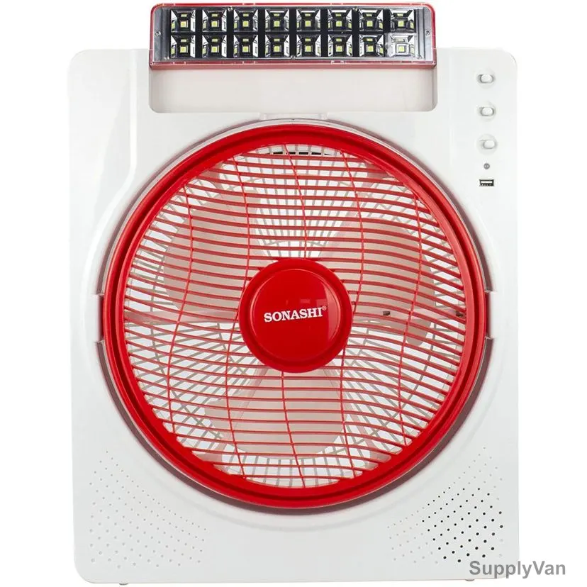 Sonashi Rechargeable Fan, SRF-612N, 12 Inch, 33W, White/Red — image 1