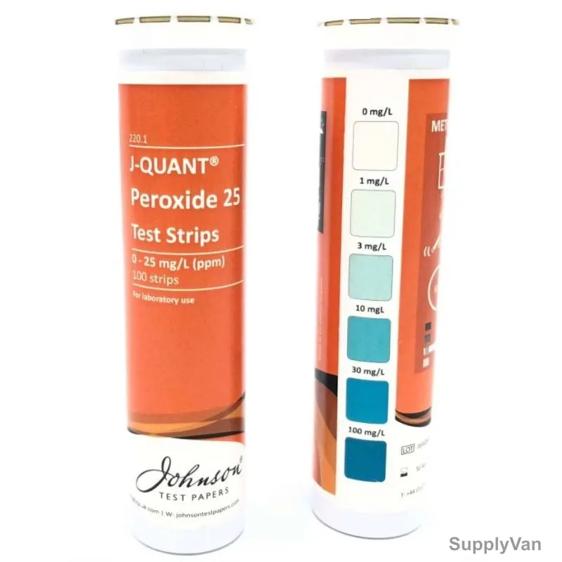 Johnson Peroxide Test Strip, 220.1, J-Quant, 0 to 25 PPM, 100 Strips/Vial