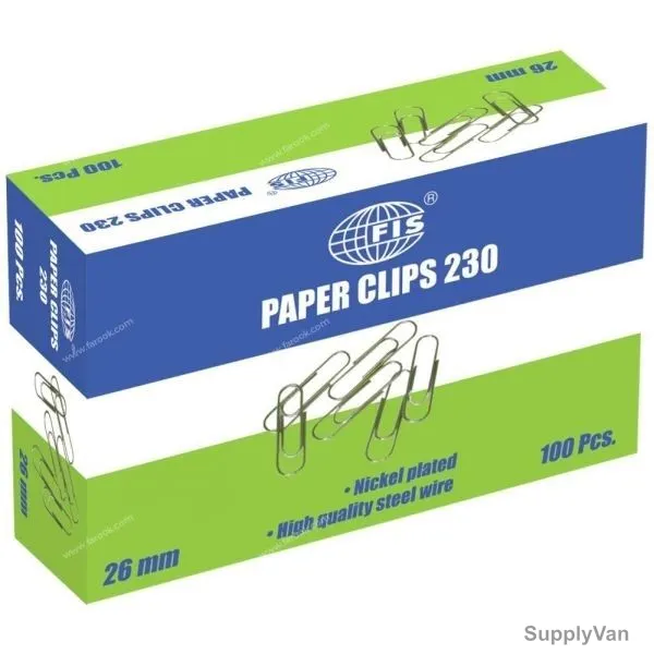 FIS U Shape Paper Clip, FSPS230, Steel, 26MM, PK100