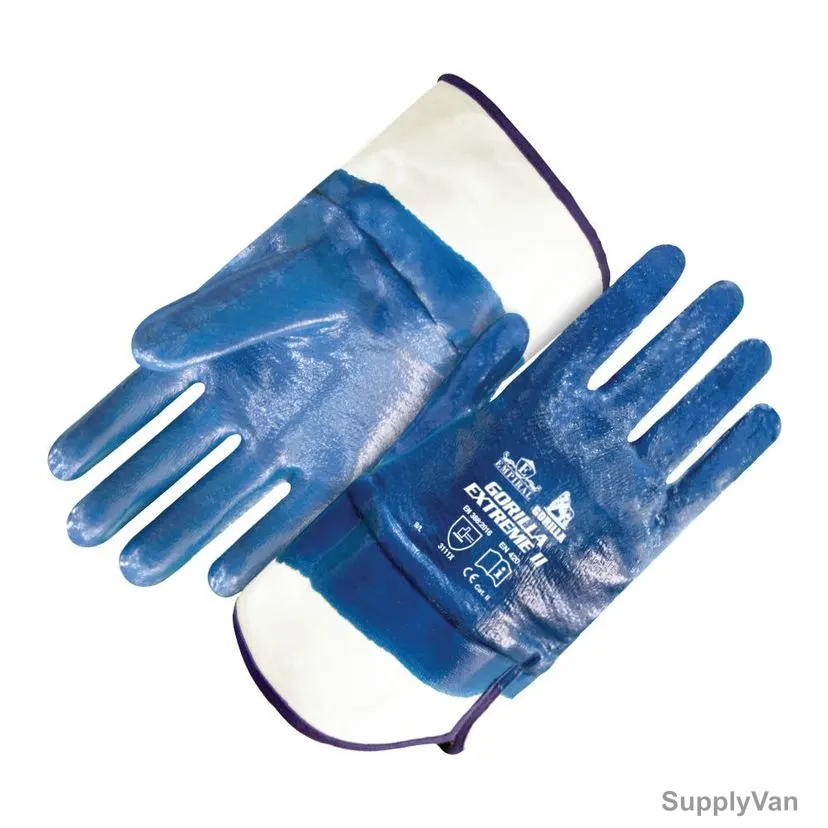 Empiral Nitrile 3/4 Coated Gloves, Gorilla Extreme II, Knitted Jersey, L, Beige/Blue